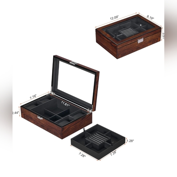 BEWISHOME Jewelry Box for Men with Glass Top, Wooden Watch Box Organizer - Picture 4 of 7